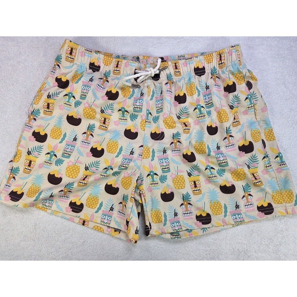 Two Left Feet Swim Trunks XXL Tropical Tiki Pineapple Beach Shorts Mesh Lined